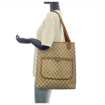 Gucci Vintage Sherry Line Beige Brown GG Supreme Canvas Tote Shoulder Bag 505385