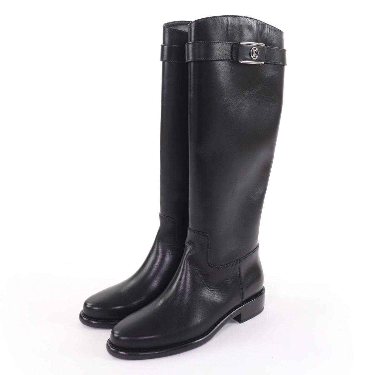Louis Vuitton West Side Line LV Logo Leather Long Boots Black 36