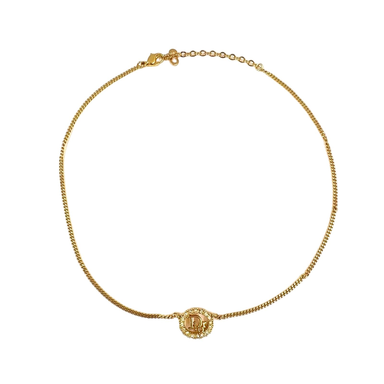 Dior Line Stone Logo Gold Necklace