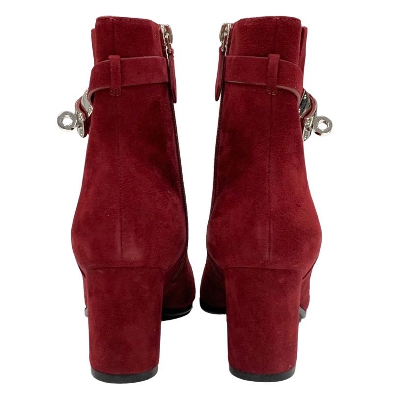 Hermes Saint Germain Boots Short Boots Shoes Kelly Hardware Suede Red Silver