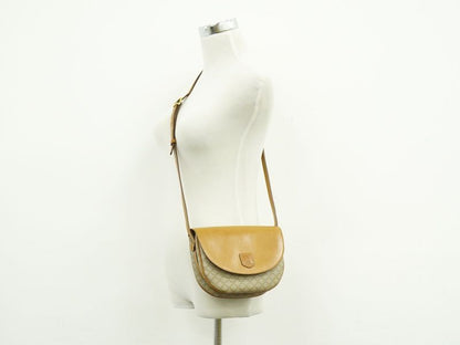 Authentic Celine Macadam Shoulder Bag Pochette PVC Leather Beige Brown Macadam