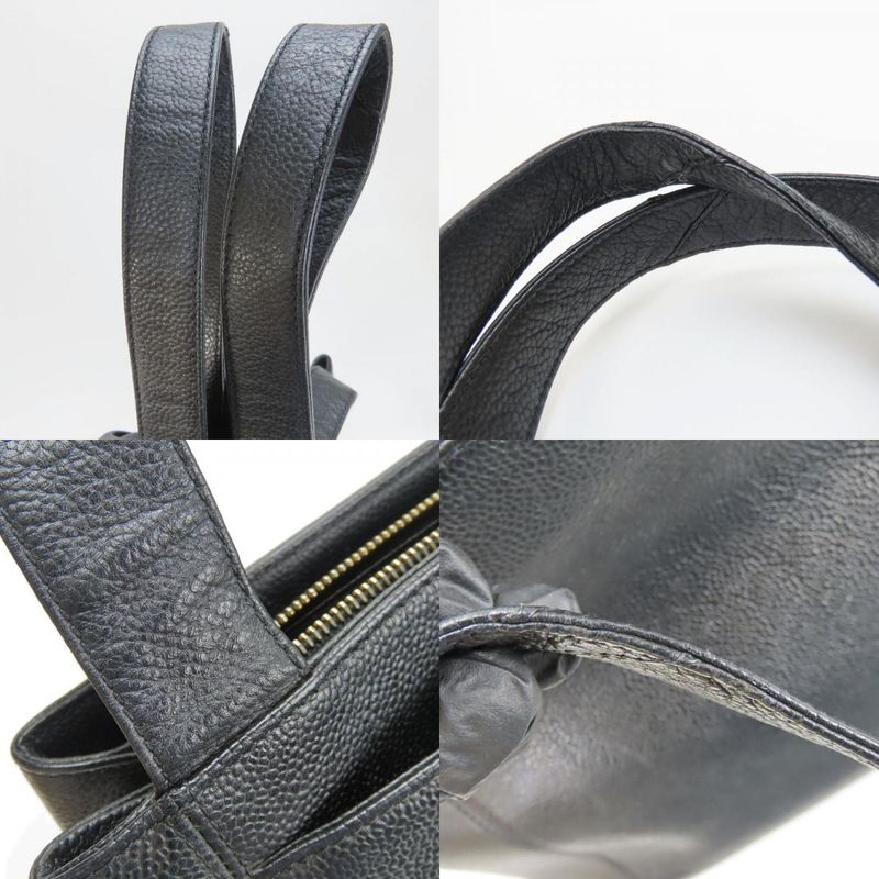 Chanel Tote Bag Caviar Skin Black Gold Hardware Shoulder Logo Embroidery 4th