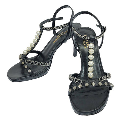 Saint Laurent Paris - Pearl Chain Strap High Heel Sandals - 35 - Black - Women's