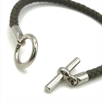 Hermes Glenan Leather Bra Calf Silver Gray Bangle Bracelet