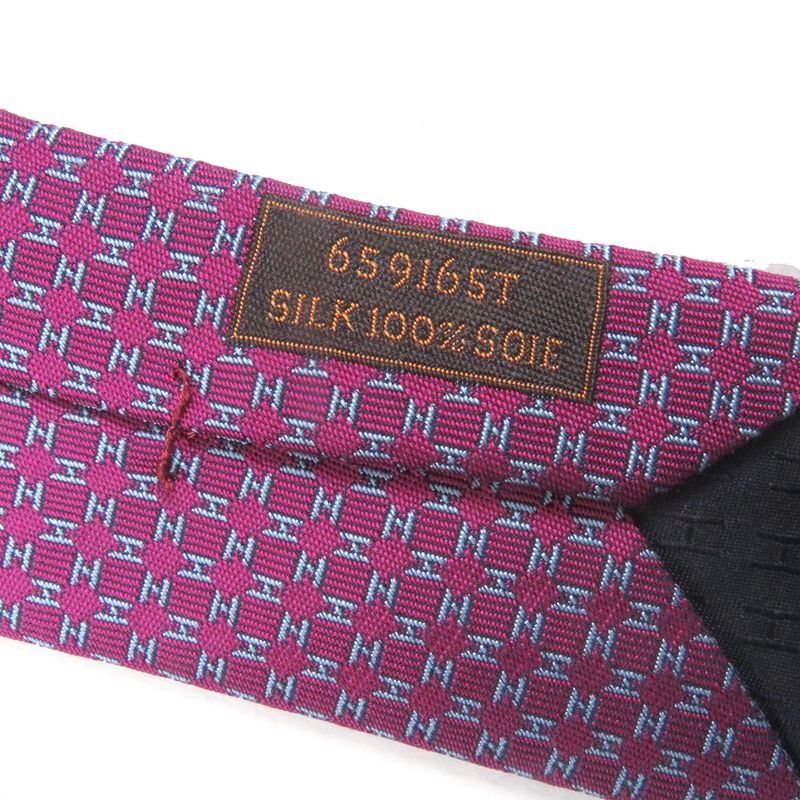 Hermes 659165t 100% Silk H Logo Allover Pattern Tie Regular Tie Purple With Box