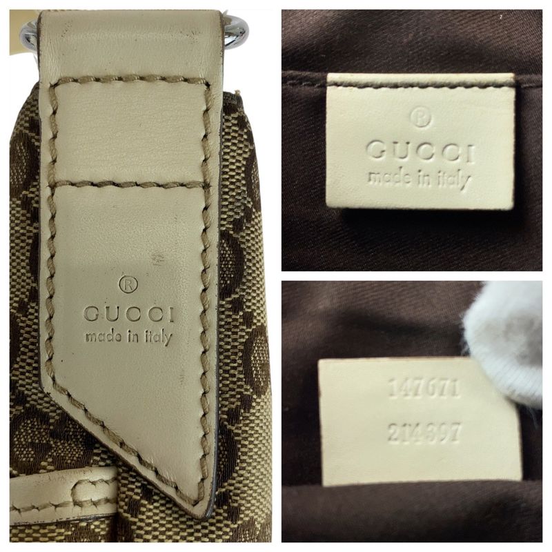 Gucci Brown Ivory Silver Hardware GG Canvas/leather 147671 Shoulder Bag