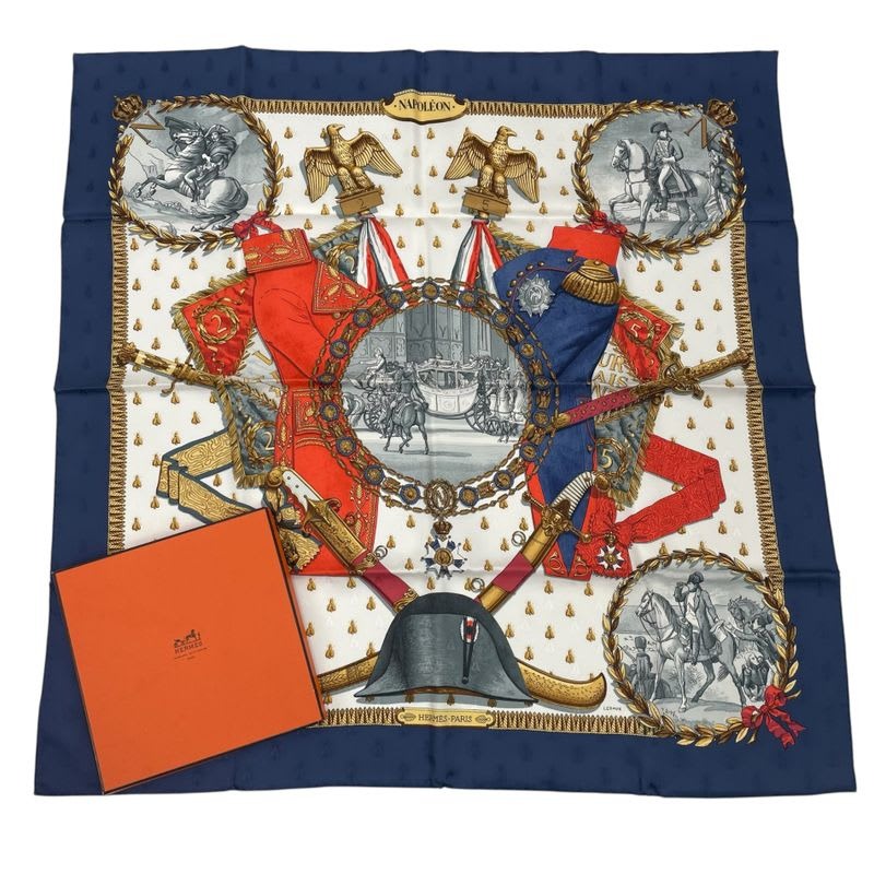 Hermes Scarf 100% Silk Kale90 Napoleon Navy Multicolor Box
