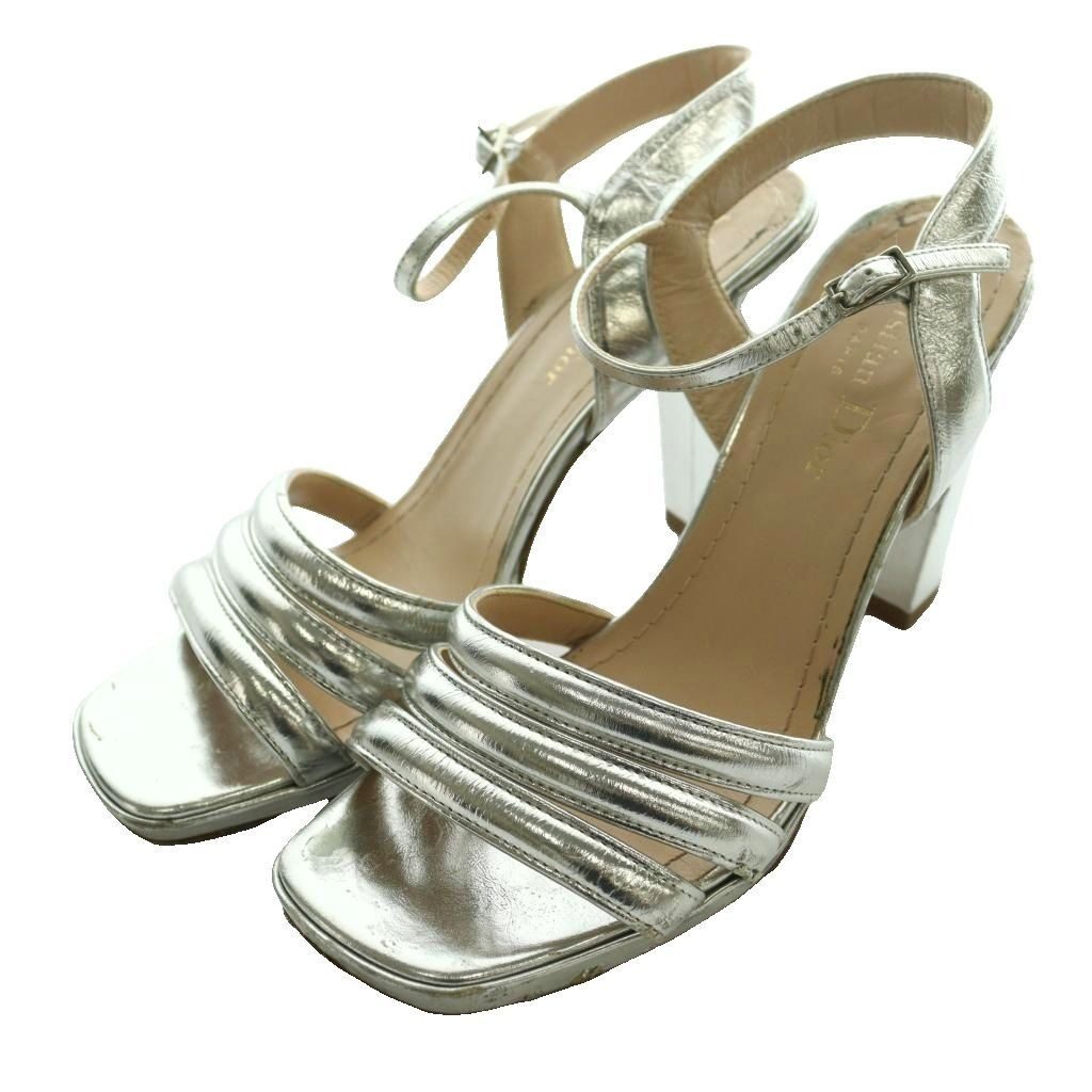 Prada Metallic Heel Sandals 37.5 Silver Color SS