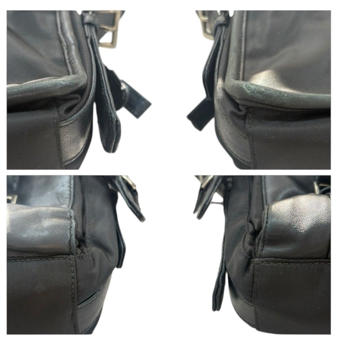 Prada Tessuto Triangle Logo Black Silver Nylon Leather Shoulder Bag — view 5