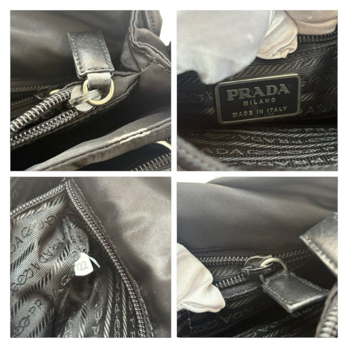 Prada Tessuto Triangle Logo Black Silver Nylon Leather Shoulder Bag — view 7