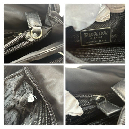 Prada Tessuto Triangle Logo Black Silver Nylon Leather Shoulder Bag — view 7
