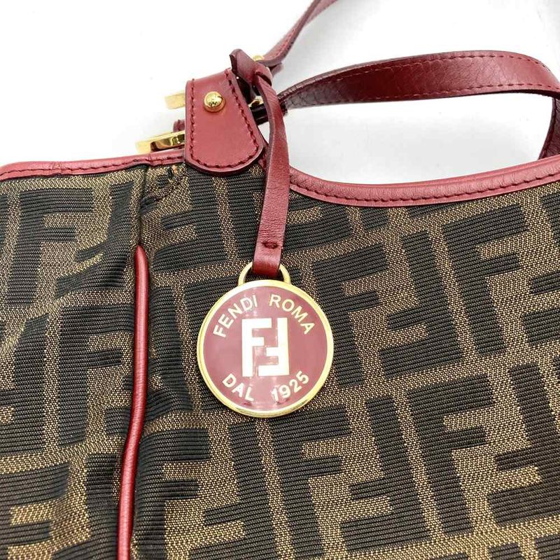 Fendi 8bh156 Handbag Tote Bag Canvas Brown Red Women