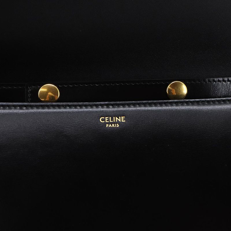 Celine Triomphe Trapeze 2way Shoulder Clutch Bag Leather Black Gold Hardware
