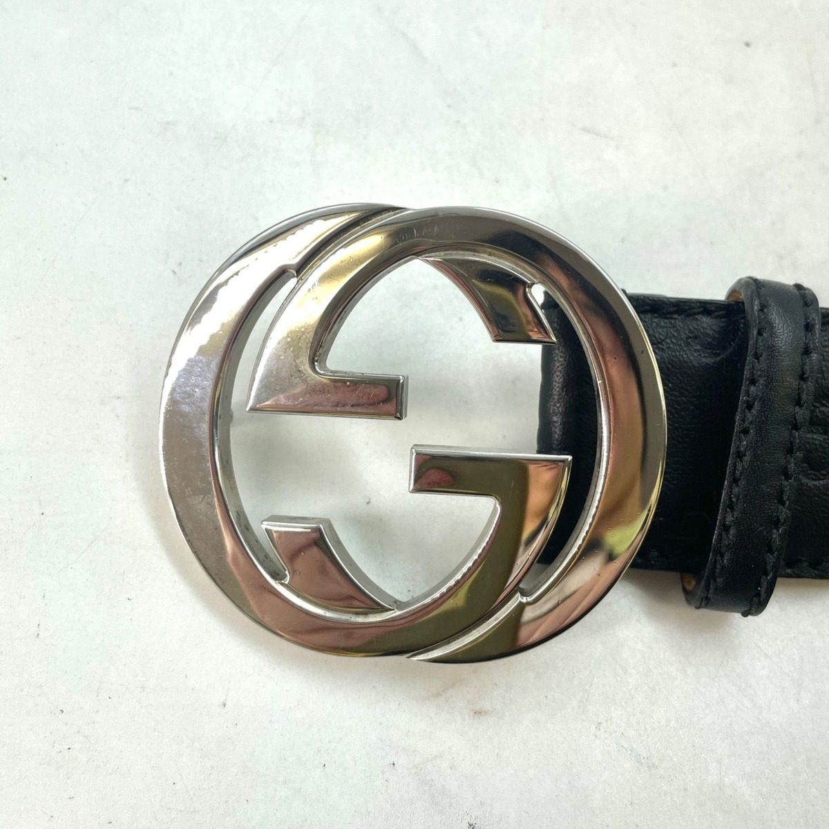 Gucci Interlocking Buckle Guccissima Leather Belt Black — view 9