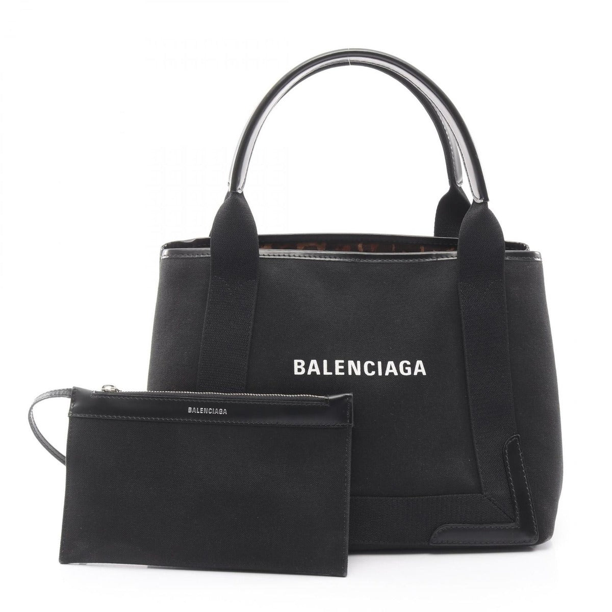 Balenciaga Tote Navy Cabas S Black Canvas Leather
