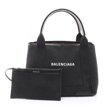 Balenciaga Tote Navy Cabas S Black Canvas Leather