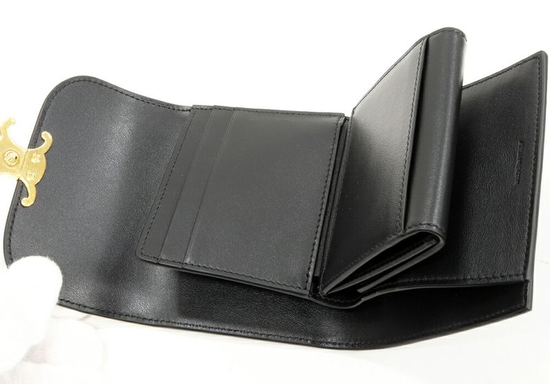 Celine Bifold Wallet With Coin Purse Triomphe Small Flap Wallet Shiny Calfskin