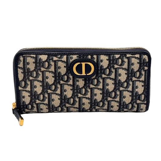 Dior 30 Montaigne Voyageur Wallet Leather Canvas Dark Navy Beige Gold