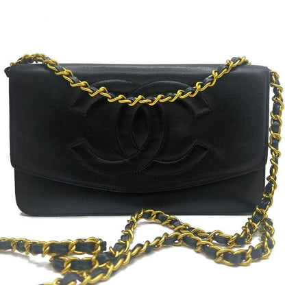CHANEL CC Classic Timeless Caviar Leather Flap Wallet Chain Purse