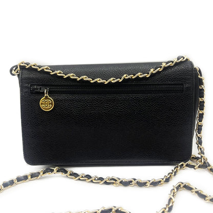CHANEL CC Classic Timeless Caviar Leather Flap Wallet Chain Purse