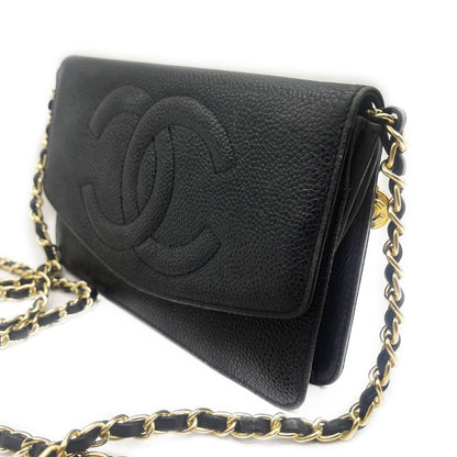 CHANEL CC Classic Timeless Caviar Leather Flap Wallet Chain Purse
