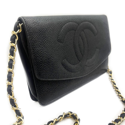 CHANEL CC Classic Timeless Caviar Leather Flap Wallet Chain Purse