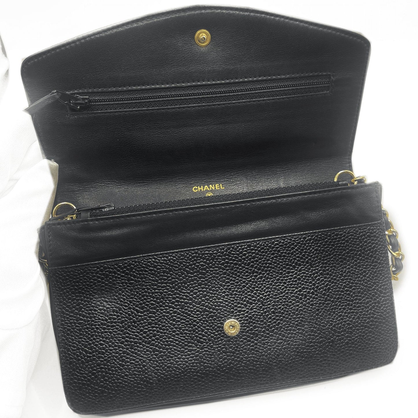 CHANEL CC Classic Timeless Caviar Leather Flap Wallet Chain Purse
