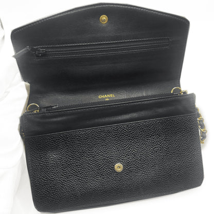 CHANEL CC Classic Timeless Caviar Leather Flap Wallet Chain Purse