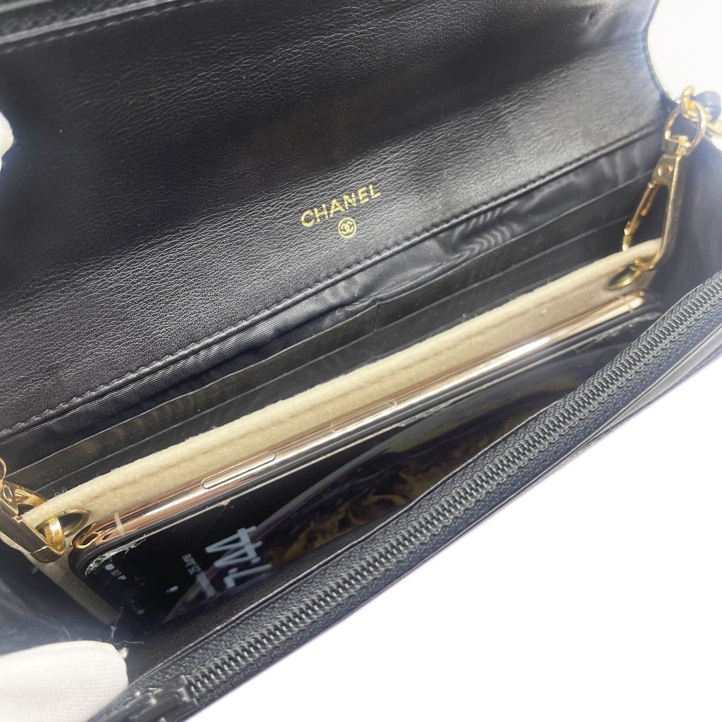 CHANEL CC Classic Timeless Caviar Leather Flap Wallet Chain Purse
