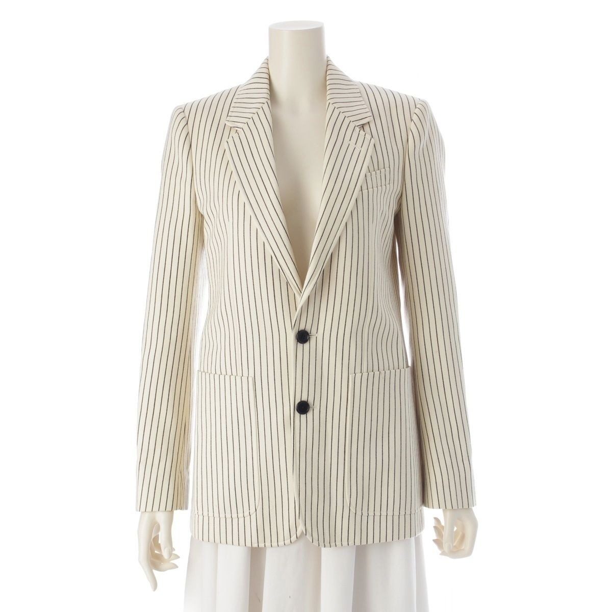 Celine Wool Cotton Tailored Jacket Suit with Shoulder Pads White Black 34