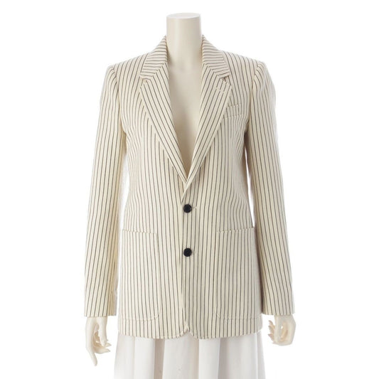 Celine Wool Cotton Tailored Jacket Suit with Shoulder Pads White Black 34