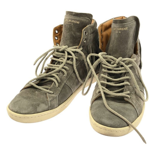 Saint Laurent Paris Suede Leather Fringe Sneakers Gray 37 1 2