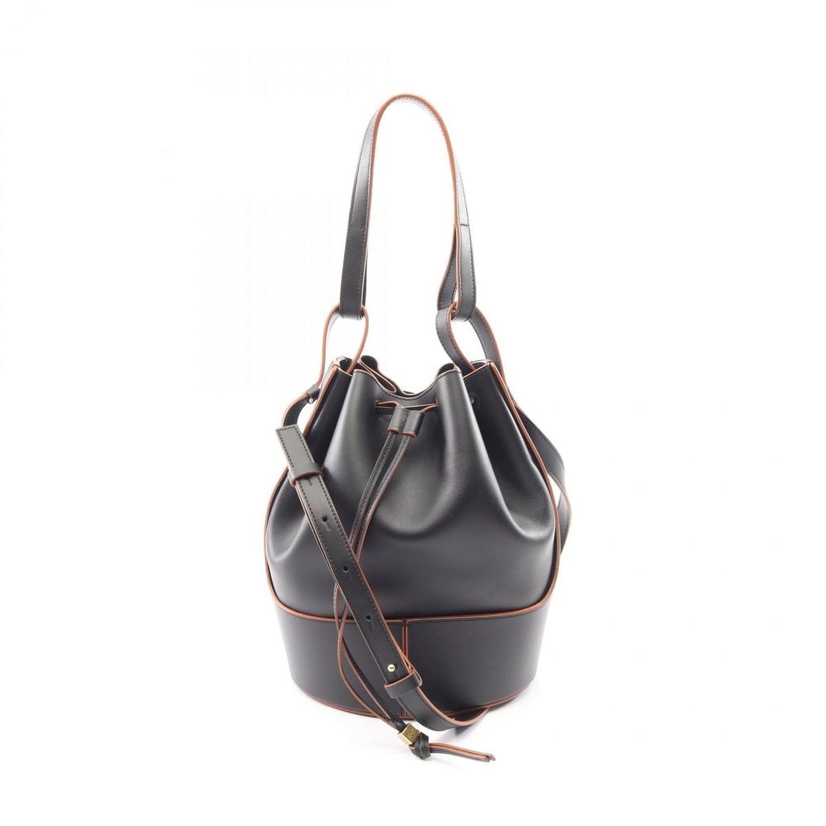 Loewe Shoulder Bag Balloon Drawstring 2-Way Black Leather Anagram