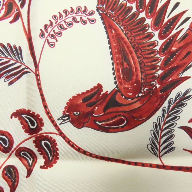Christian Dior Scarf Silk White Red Paisley Bird Large Size Women Christian Dior