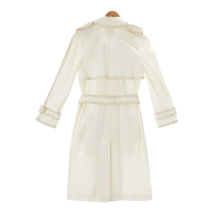 CHANEL 04P Pearl Double Button Belted Tweed Trench Coat White Cream 38 Outerwear