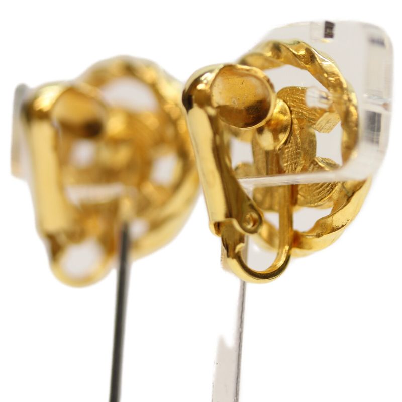 Chanel 2137 GP Rhinestone Circle Coco Mark Earrings