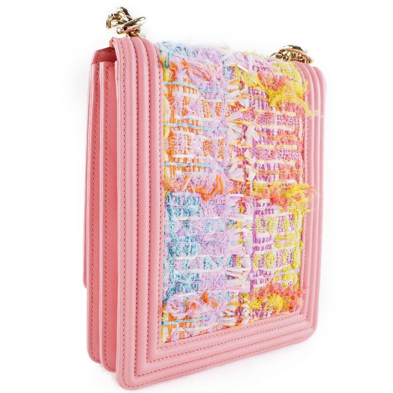 Chanel Chain Shoulder Boy Chanel Coco Mark As0130 Tweed And Lambskin Pink