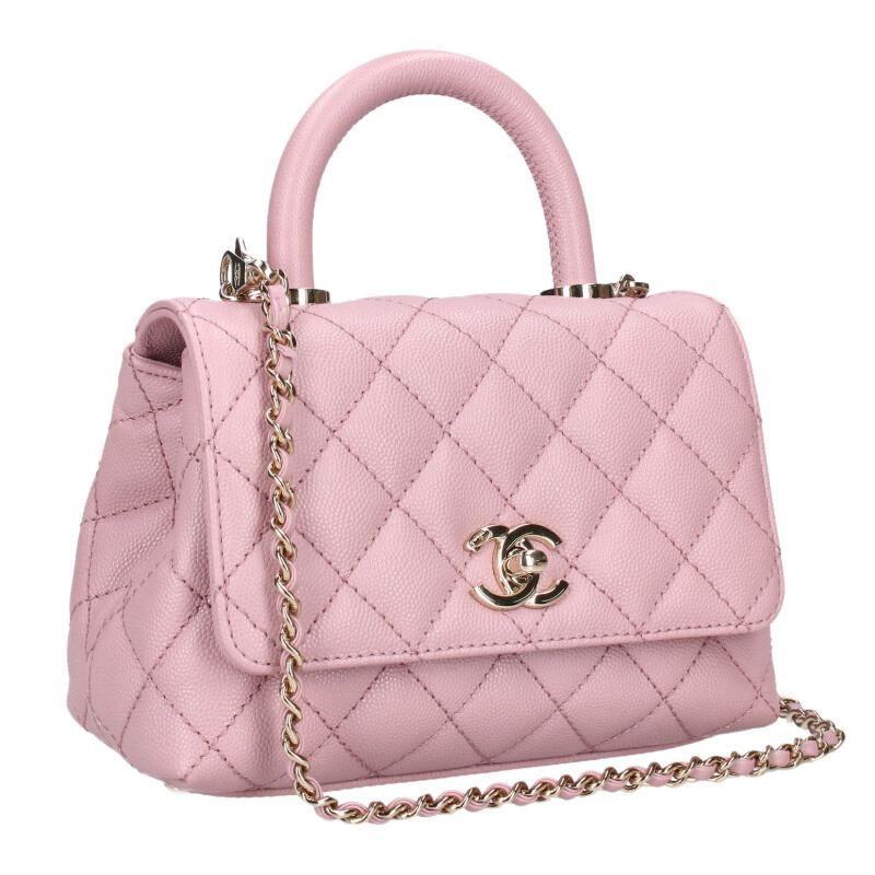Chanel Top Handle Mini Coco Mark Caviar Skin 2-way Handbag Women