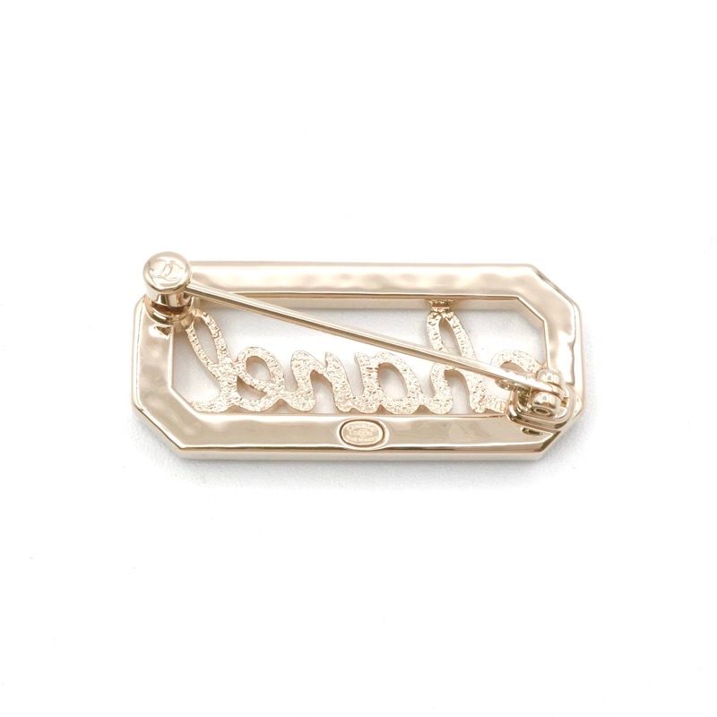 Chanel Brooch Corsage Gold Logo Rhinestone