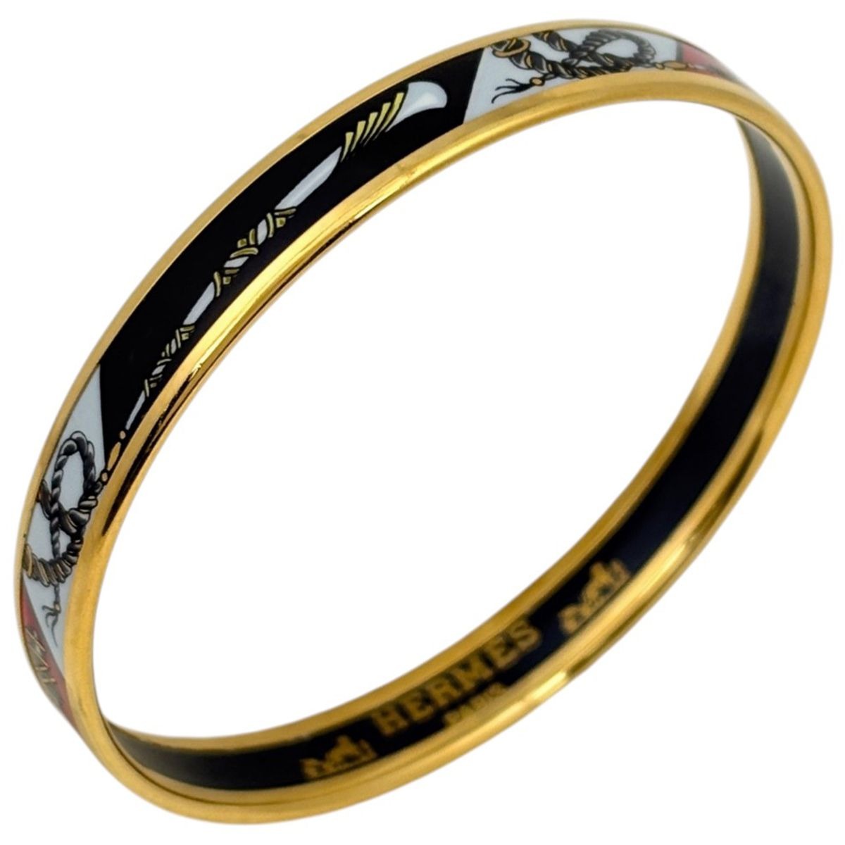 Hermes Enamel PM Bracelet Cloisonne Bangle Black Red
