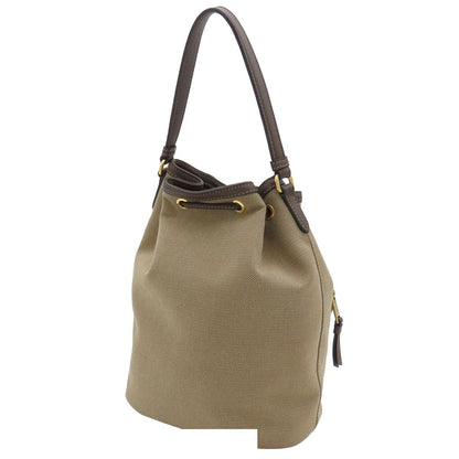 Prada Logo Jacquard Beige Brown Canvas 2-Way Shoulder Bag Drawstring — view 2