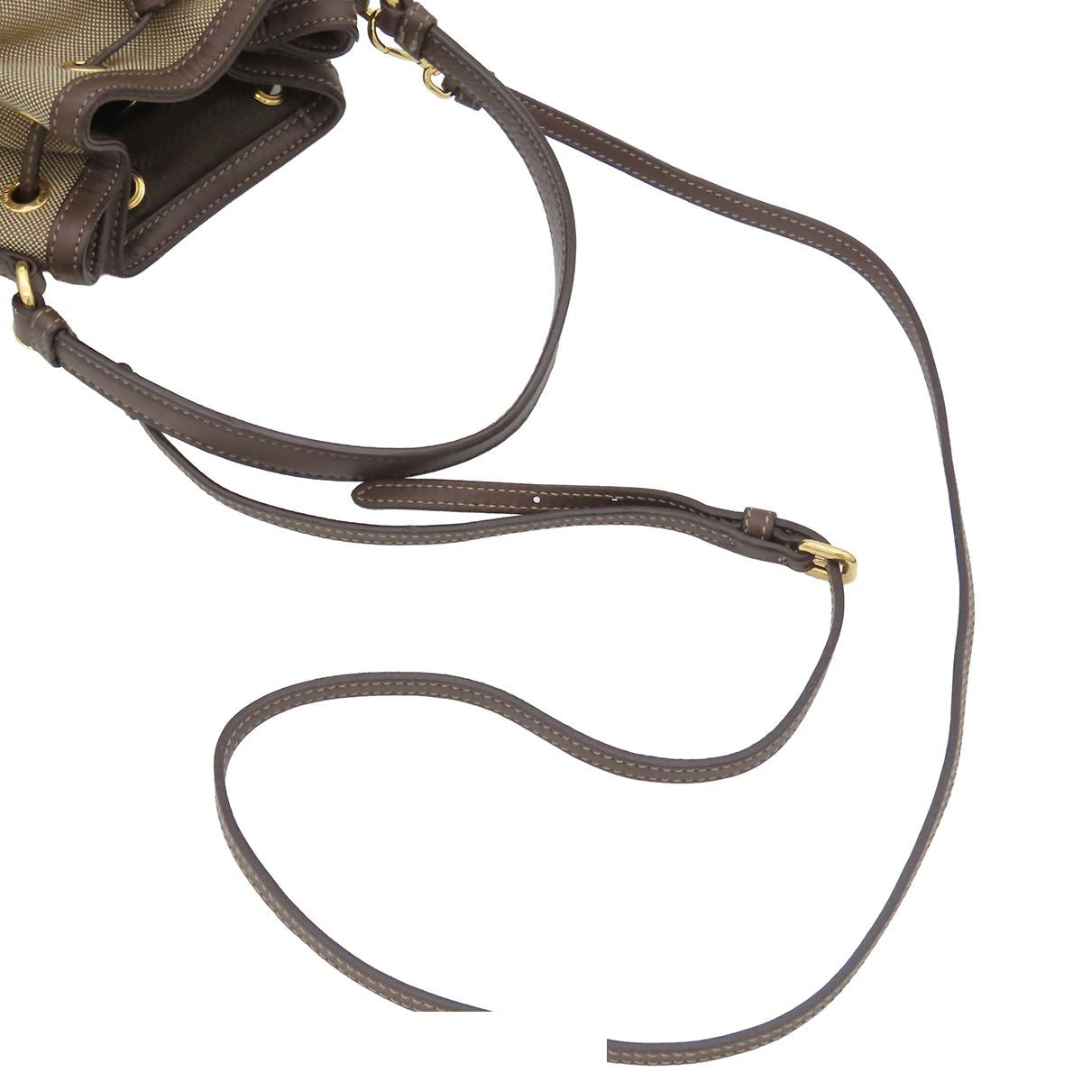 Prada Logo Jacquard Beige Brown Canvas 2-Way Shoulder Bag Drawstring — view 3