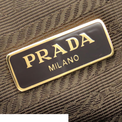 Prada Logo Jacquard Beige Brown Canvas 2-Way Shoulder Bag Drawstring — view 6