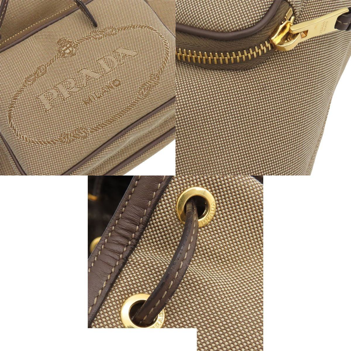 Prada Logo Jacquard Beige Brown Canvas 2-Way Shoulder Bag Drawstring — view 7