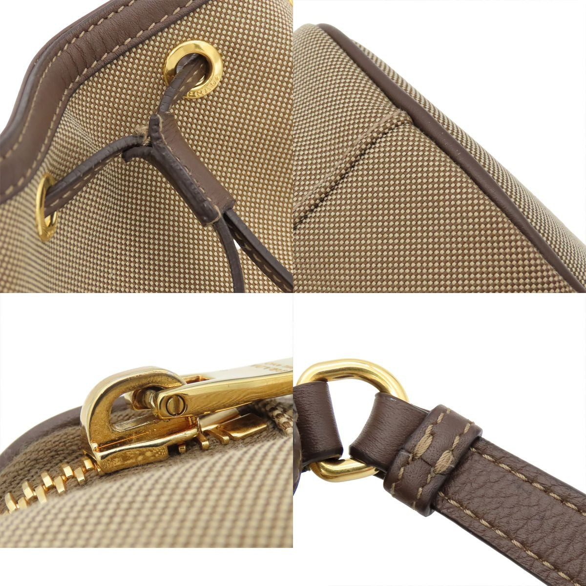 Prada Logo Jacquard Beige Brown Canvas 2-Way Shoulder Bag Drawstring — view 8
