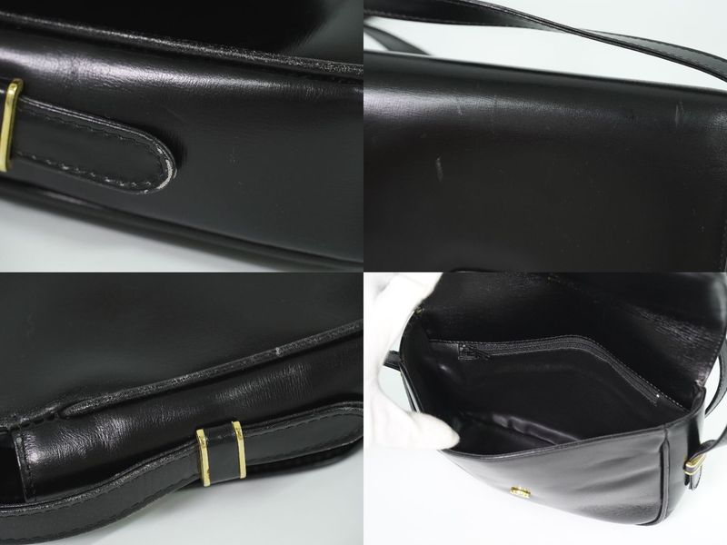 Authentic Celine Carriage Hardware Shoulder Bag Pochette Leather Black Bag