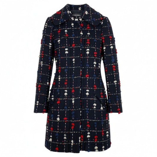Chanel Cd2 CC Button Tweed Soutien Collar Coat CC 36 Navy