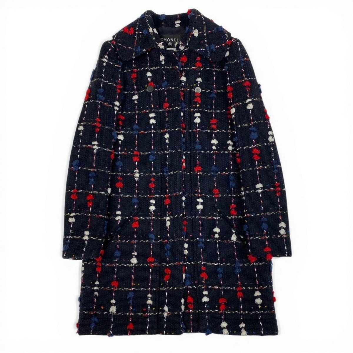 Chanel Cd2 CC Button Tweed Soutien Collar Coat CC 36 Navy — view 2