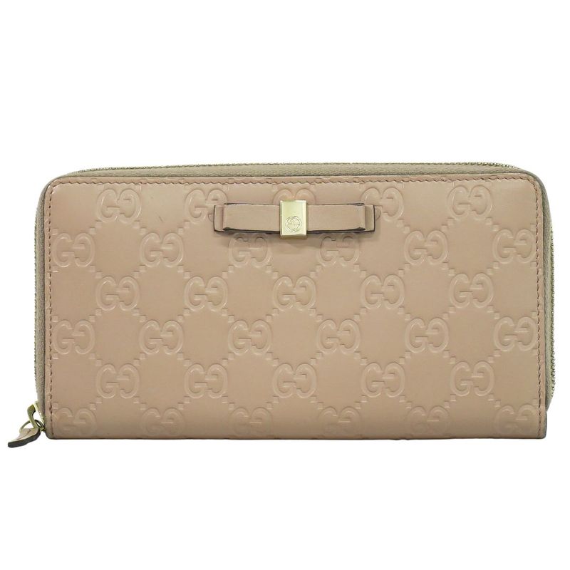 Authentic Gucci Ribbon Round Zipper Long Wallet Long Wallet Guccissima Leather