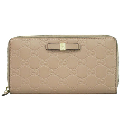 Authentic Gucci Ribbon Round Zipper Long Wallet Long Wallet Guccissima Leather